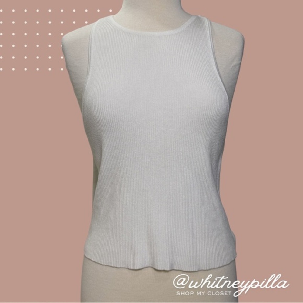 House of Harlow White Ribbed Knit High Neck Cutaway Racerback Tank Top - Large